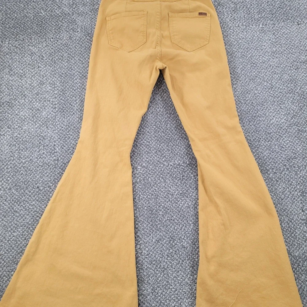 Rock & Roll Denim Mustard Yellow Bargain Button Bell Flare Jeans 29x34 Raw Hem
